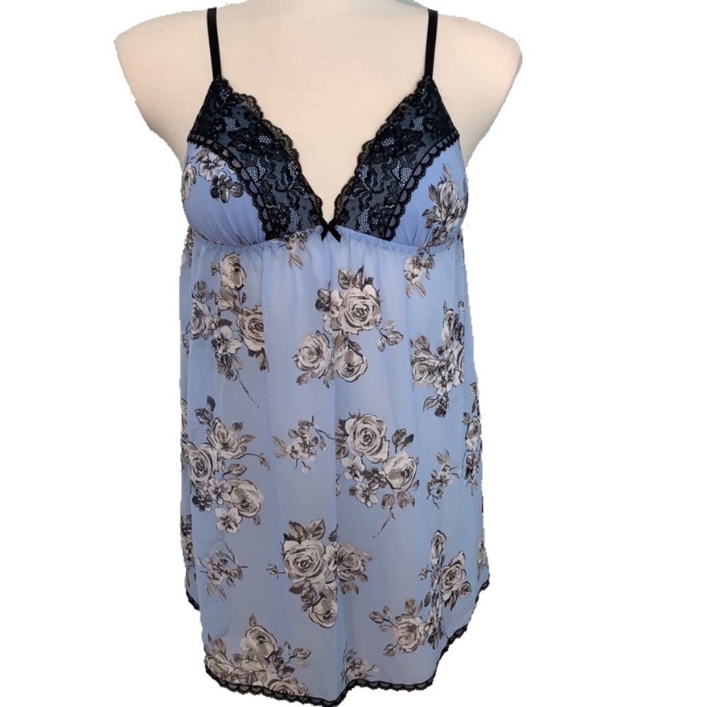 Baby blue nightie with black floral print